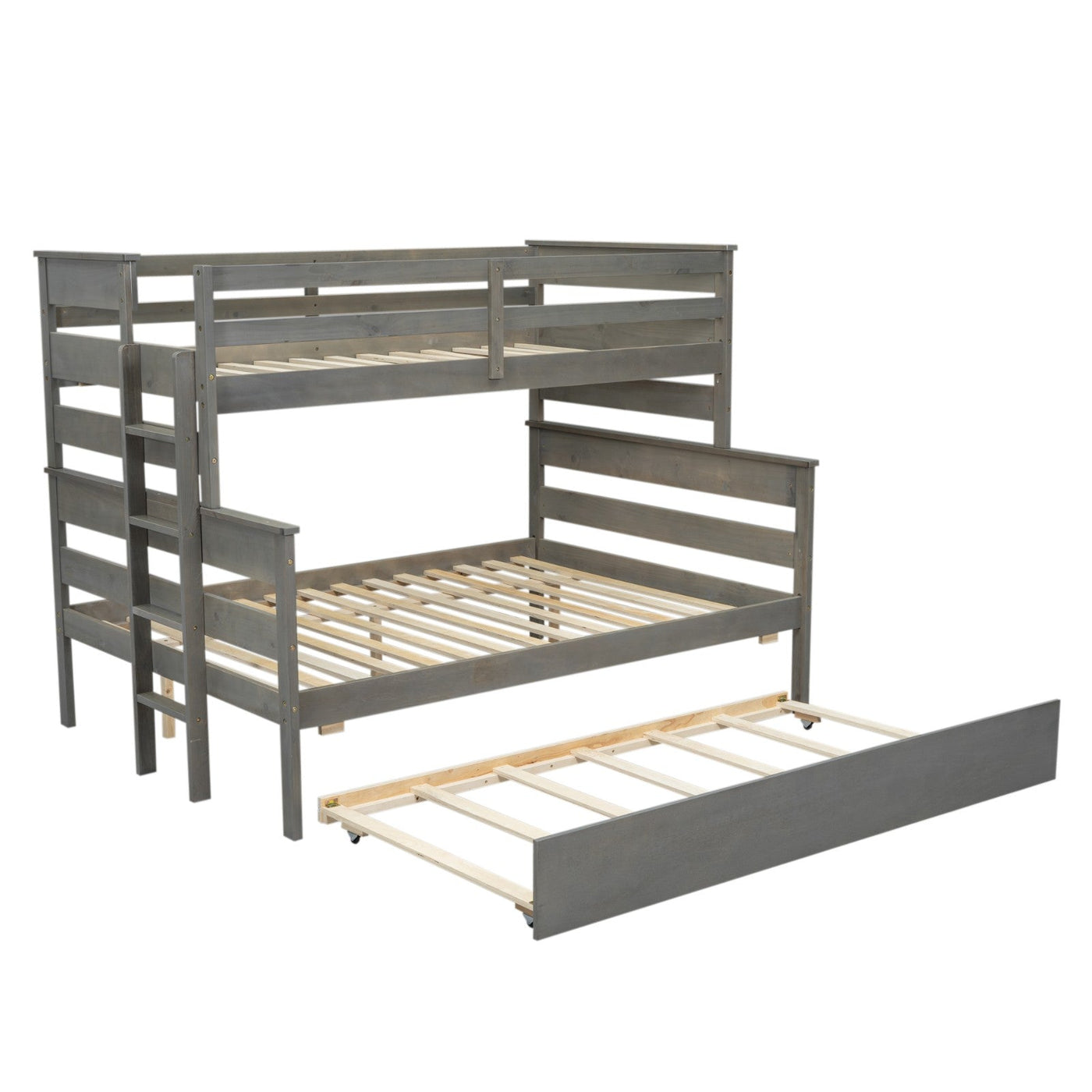Wood Twin Over Full Bunk Bed With Twin Size Trundle Storage
