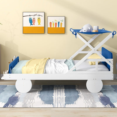Wood Twin Size Car Bed With Ceiling Cloth Headboard Footboard