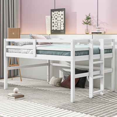 Wood Twin Size Loft Bed With Sturdy Side Ladder