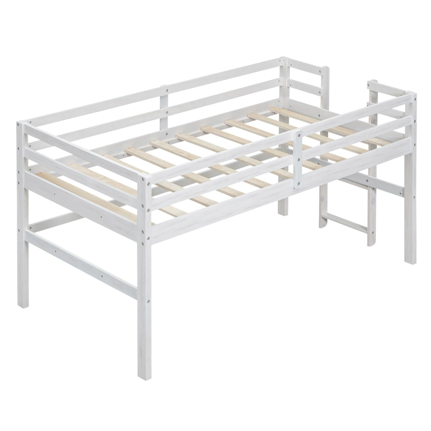 Wood Twin Size Loft Bed With Sturdy Side Ladder