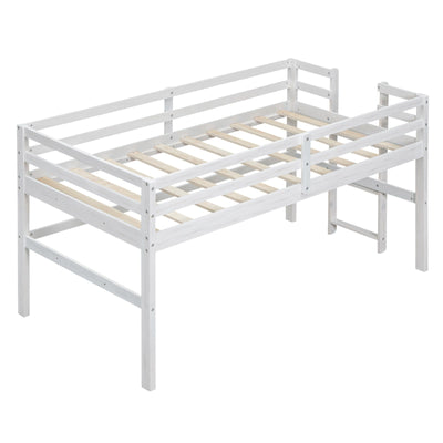 Wood Twin Size Loft Bed With Sturdy Side Ladder