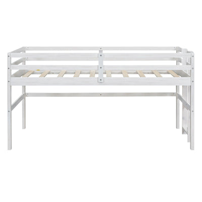 Wood Twin Size Loft Bed With Sturdy Side Ladder