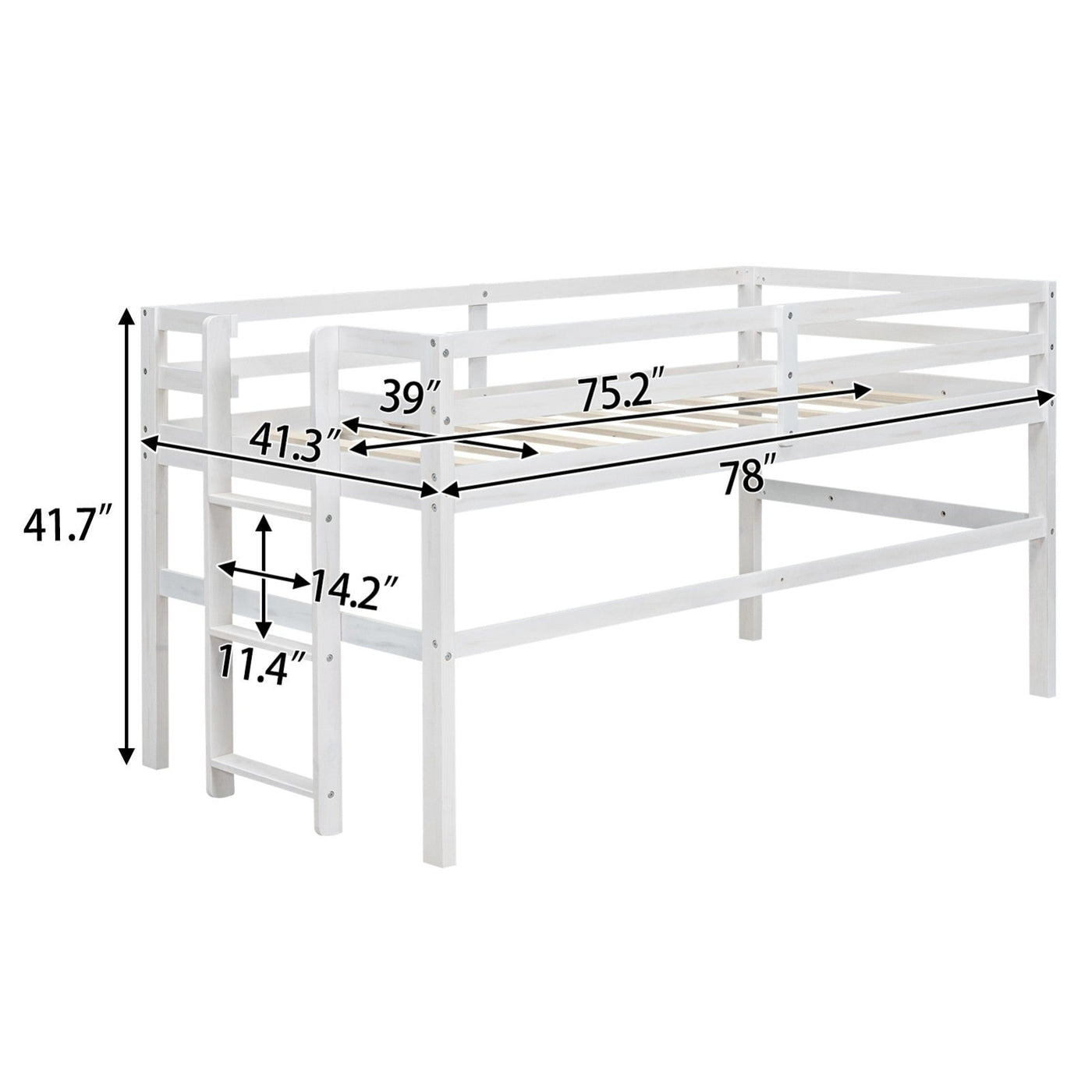 Wood Twin Size Loft Bed With Sturdy Side Ladder