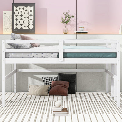 Wood Twin Size Loft Bed With Sturdy Side Ladder