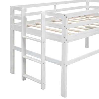 Wood Twin Size Loft Bed With Sturdy Side Ladder