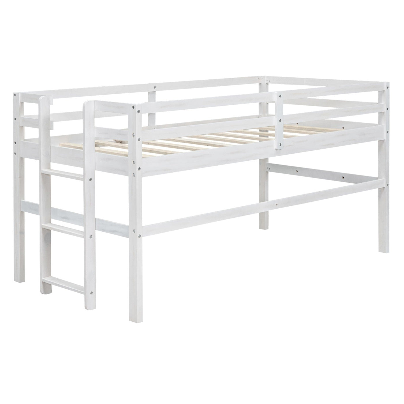 Wood Twin Size Loft Bed With Sturdy Side Ladder