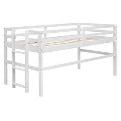 Wood Twin Size Loft Bed With Sturdy Side Ladder