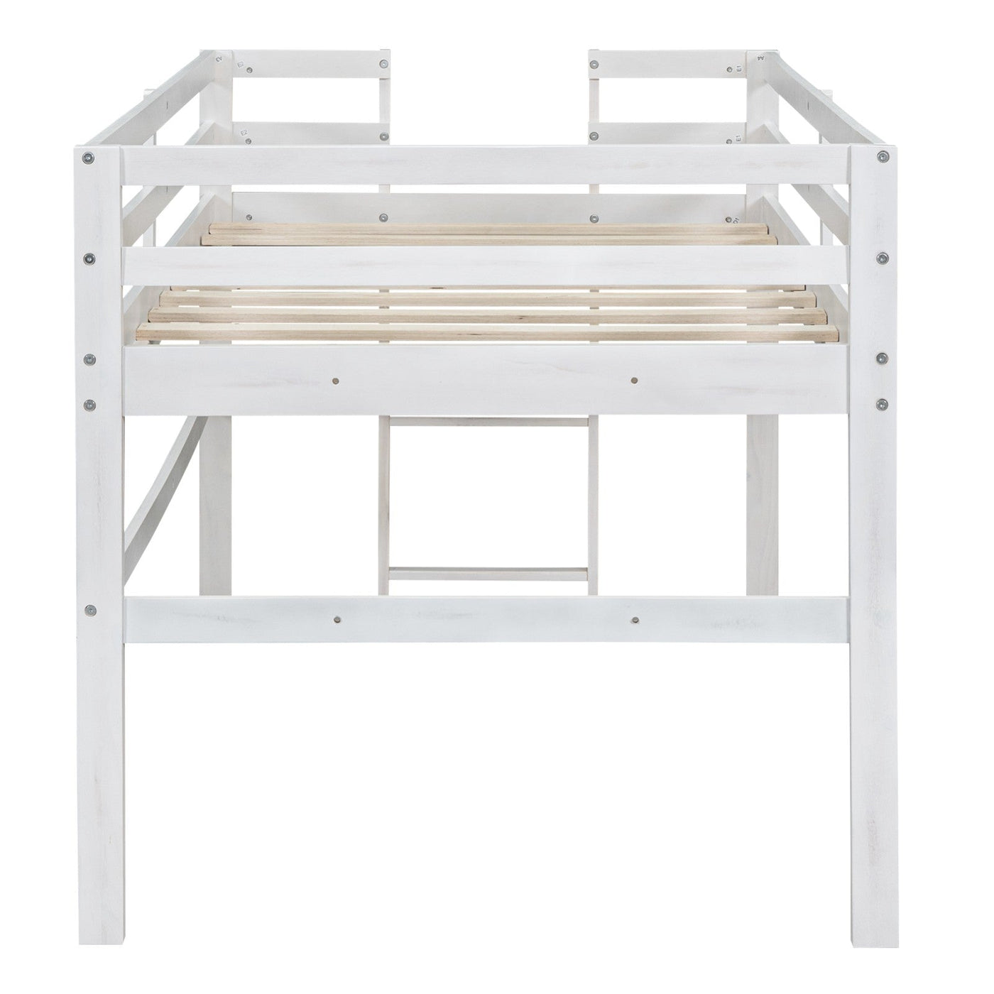 Wood Twin Size Loft Bed With Sturdy Side Ladder