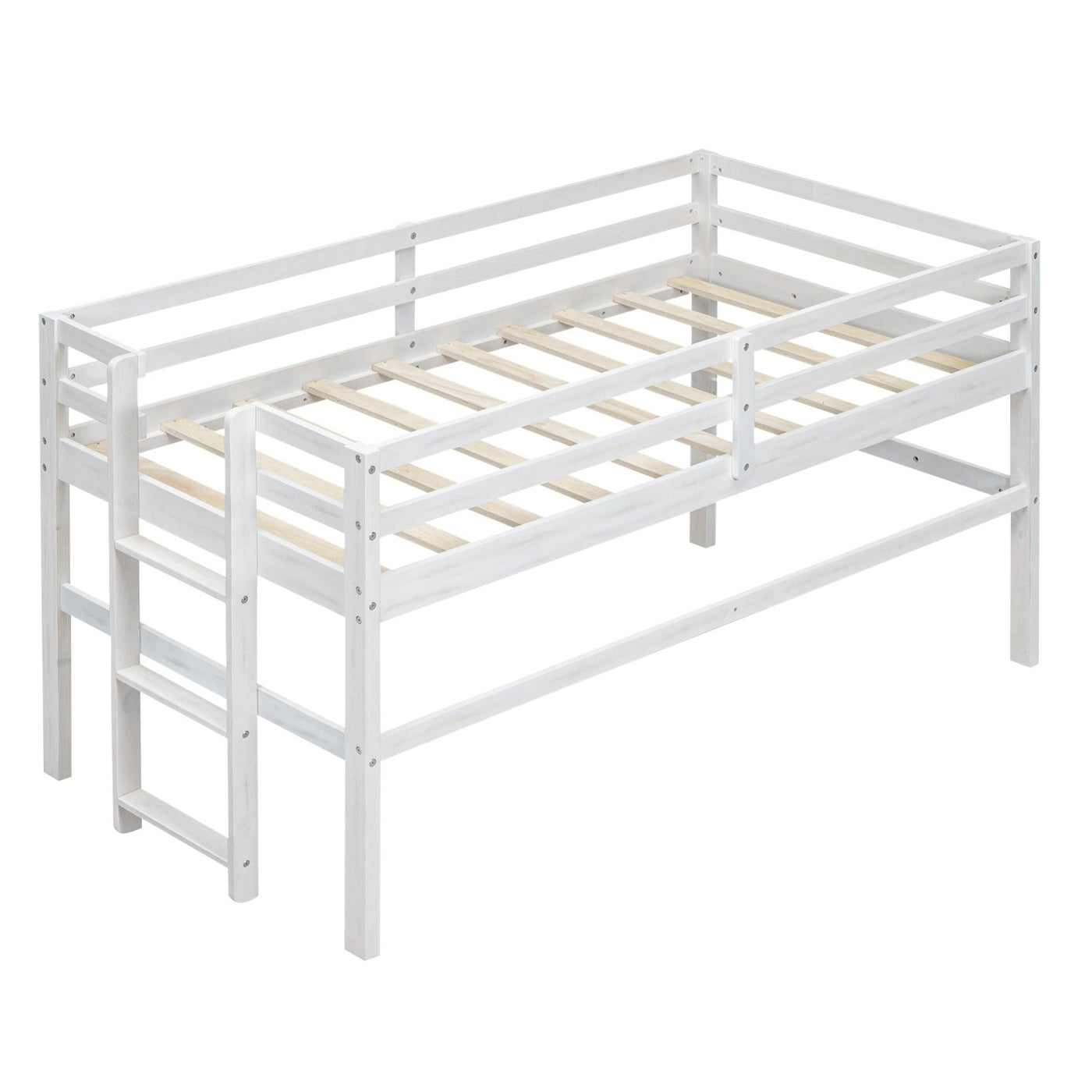 Wood Twin Size Loft Bed With Sturdy Side Ladder