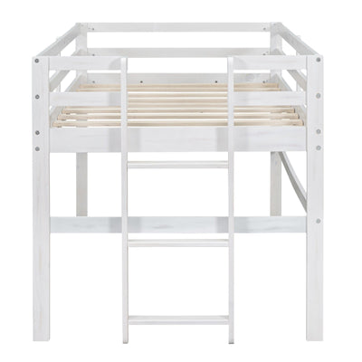 Wood Twin Size Loft Bed With Sturdy Side Ladder