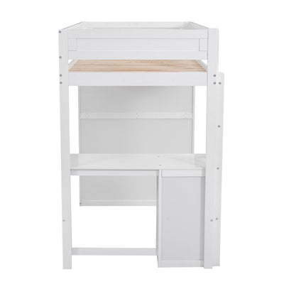 Wood Twin Size Loft Bed With Wardrobes And Desk Cabinet Storage