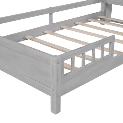 Twin Platform Bed With Storage Headboard LED Light And Guardrail