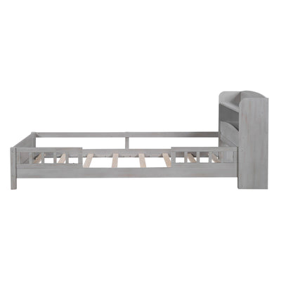 Twin Platform Bed With Storage Headboard LED Light And Guardrail