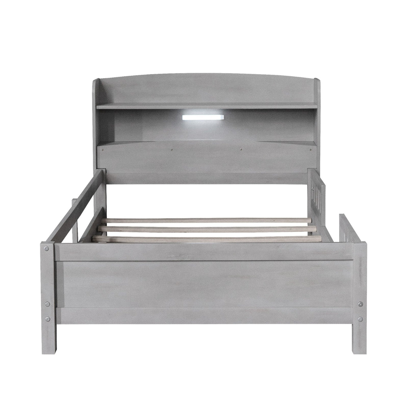 Twin Platform Bed With Storage Headboard LED Light And Guardrail