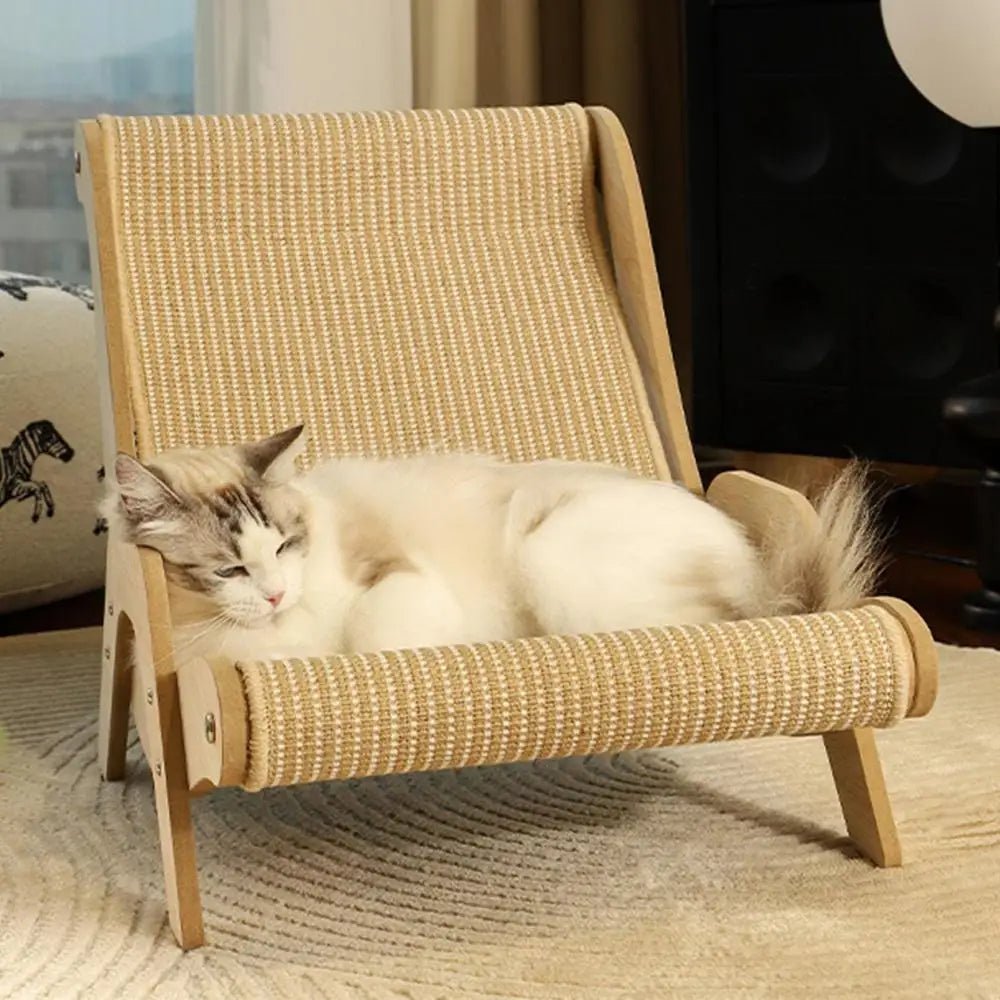 Wooden Cat Lounge Chair With Multi Functional Scratcher For Pets