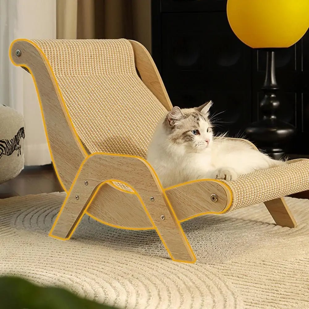Wooden Cat Lounge Chair With Multi Functional Scratcher For Pets