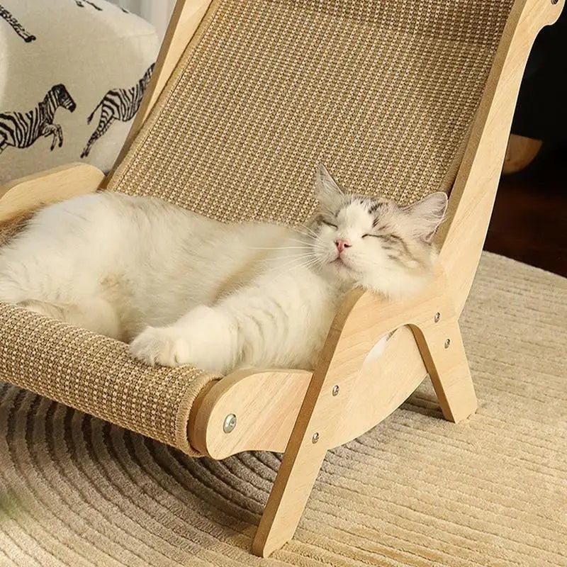 Wooden Cat Lounge Chair With Multi Functional Scratcher For Pets