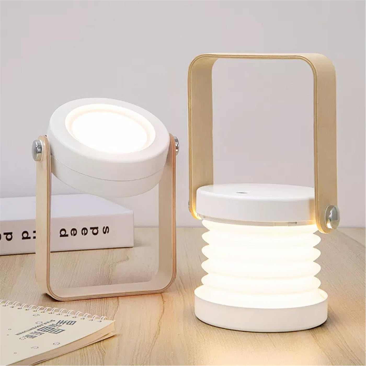 Collapsible LED Lantern With Wooden Handle Rechargeable Portable Light