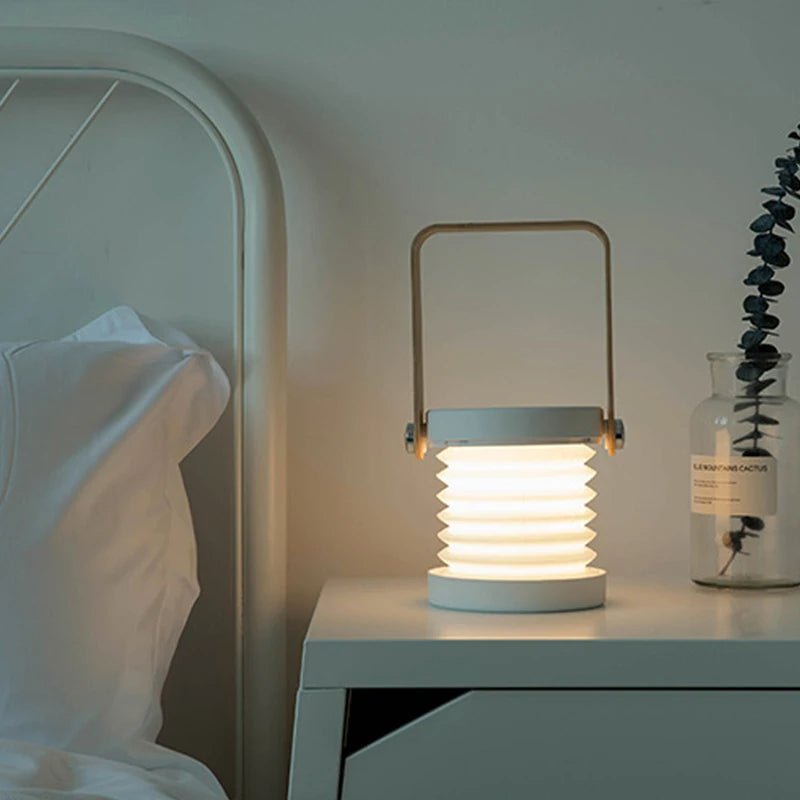 Collapsible LED Lantern With Wooden Handle Rechargeable Portable Light