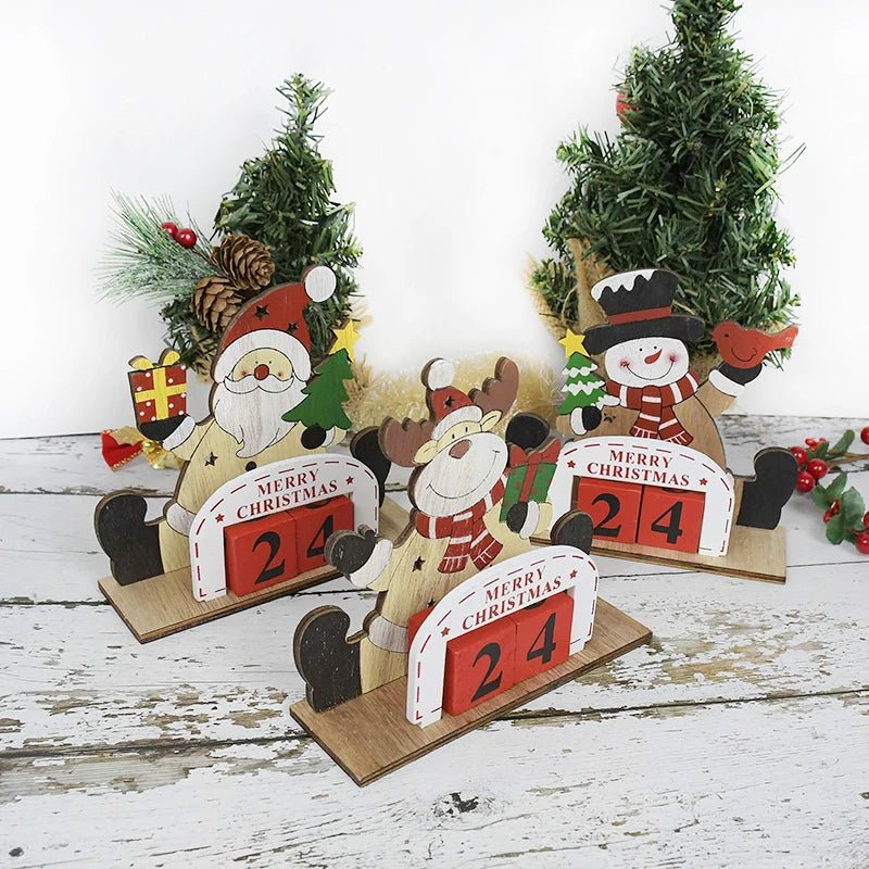 Wooden Christmas Countdown Calendar Painted Festive Holiday Home Decor