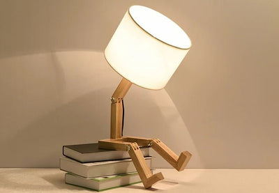 Wooden Robot Table Lamp Minimalist Bedside Light For Bedroom Study