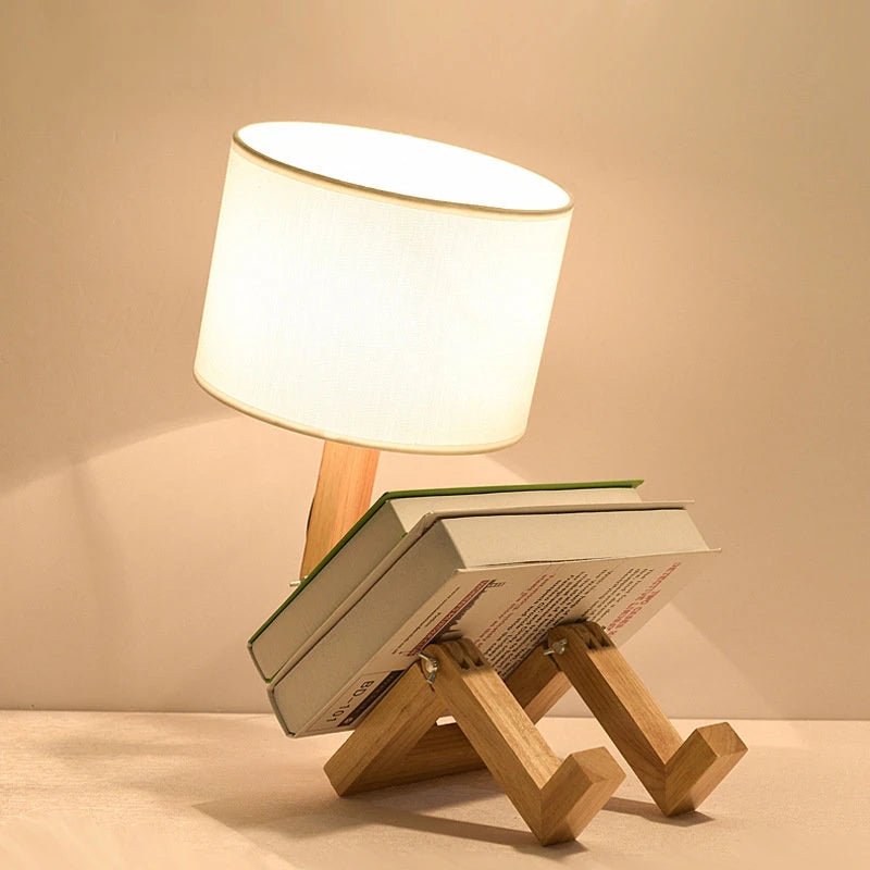 Wooden Robot Table Lamp Minimalist Bedside Light For Bedroom Study