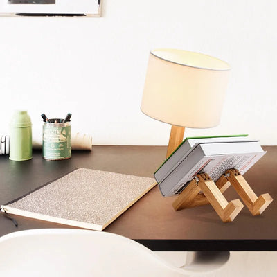 Wooden Robot Table Lamp Minimalist Bedside Light For Bedroom Study
