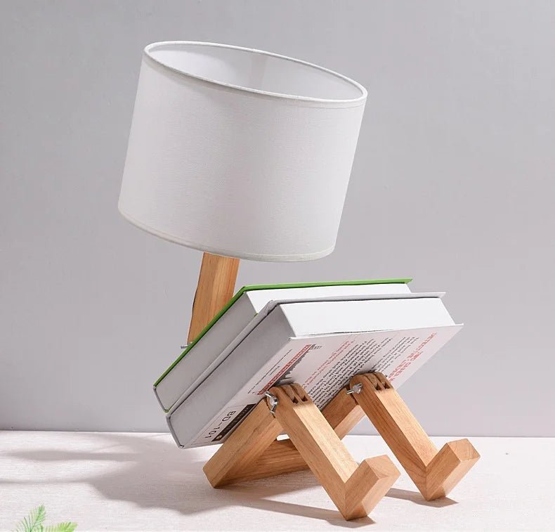 Wooden Robot Table Lamp Minimalist Bedside Light For Bedroom Study