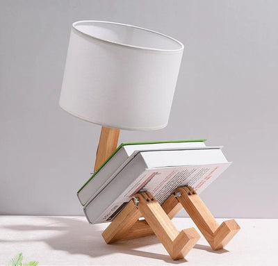 Wooden Robot Table Lamp Minimalist Bedside Light For Bedroom Study