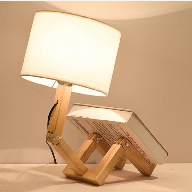 Wooden Robot Table Lamp Minimalist Bedside Light For Bedroom Study