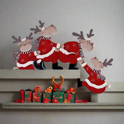 Wooden Santa & Reindeer Door Frame Décor Festive Holiday Ornament