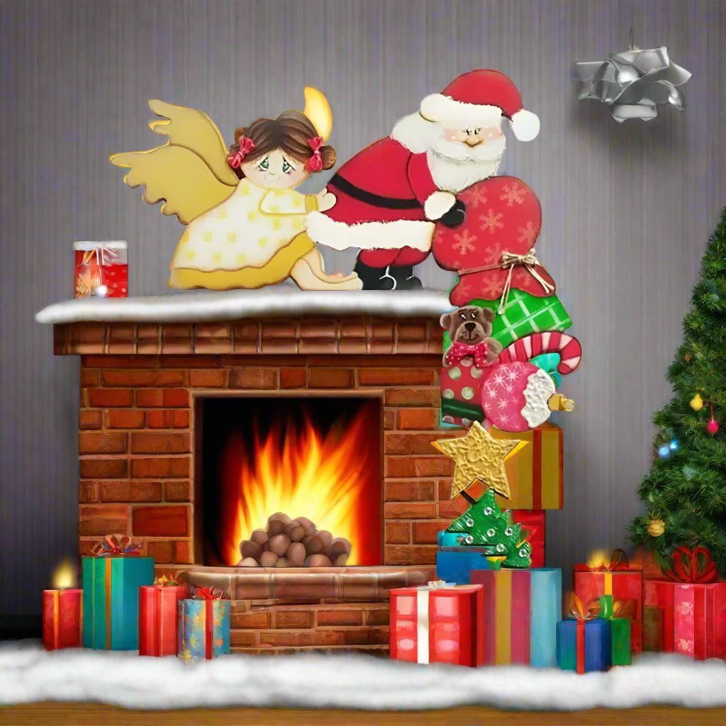 Wooden Santa & Reindeer Door Frame Décor Festive Holiday Ornament