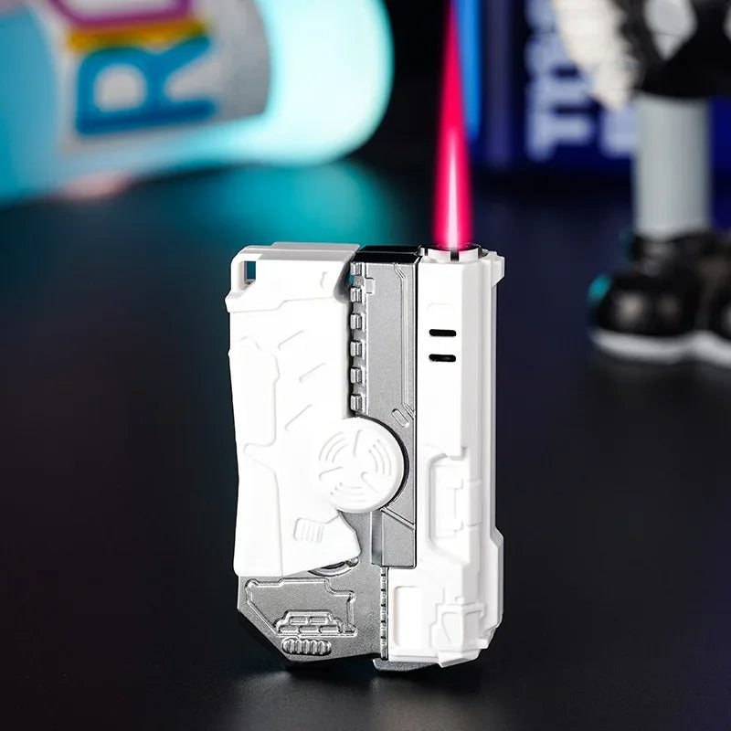 Deformable Fingertip Gyro Decompression Lighter Foldable Windproof Red Flame