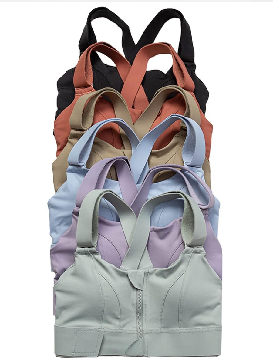 Zip-Front Sports Bra Adjustable Shockproof Athletic Crop Top For Yoga