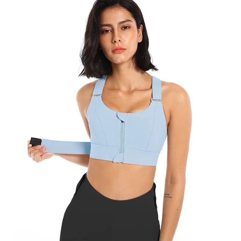Zip-Front Sports Bra Adjustable Shockproof Athletic Crop Top For Yoga