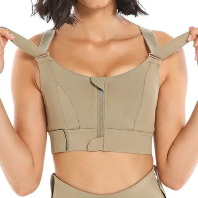 Zip-Front Sports Bra Adjustable Shockproof Athletic Crop Top For Yoga