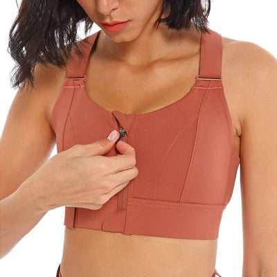 Zip-Front Sports Bra Adjustable Shockproof Athletic Crop Top For Yoga