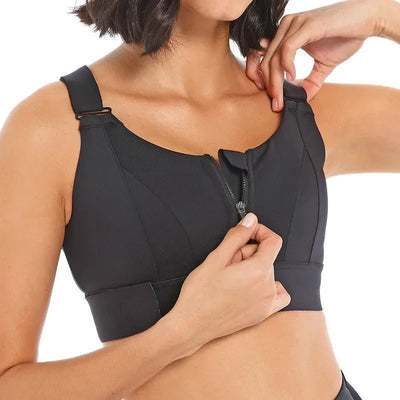 Zip-Front Sports Bra Adjustable Shockproof Athletic Crop Top For Yoga