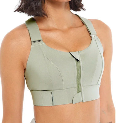 Zip-Front Sports Bra Adjustable Shockproof Athletic Crop Top For Yoga