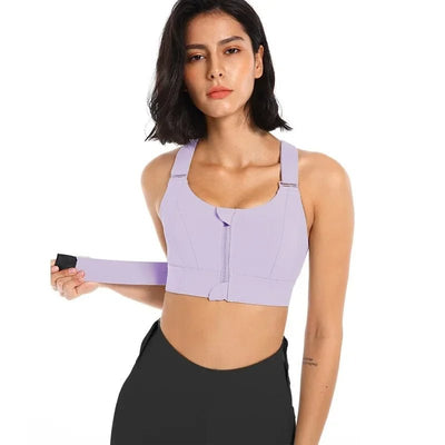 Zip-Front Sports Bra Adjustable Shockproof Athletic Crop Top For Yoga